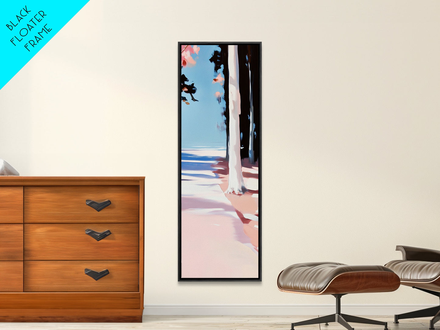 Sunlit Forest, Tree Shadows, Nature Wall Art, Framed Canvas Print, Rustic Aesthetic, Cozy Decor, Cabin Artwork, Minimalist Design