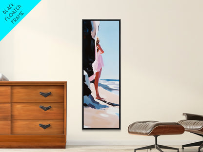 Serene Woman, Beach Reflection, Feminine Art, Framed Canvas Print, Coastal Aesthetic, Boho Minimalist, Bedroom Decor, Neutral Palette