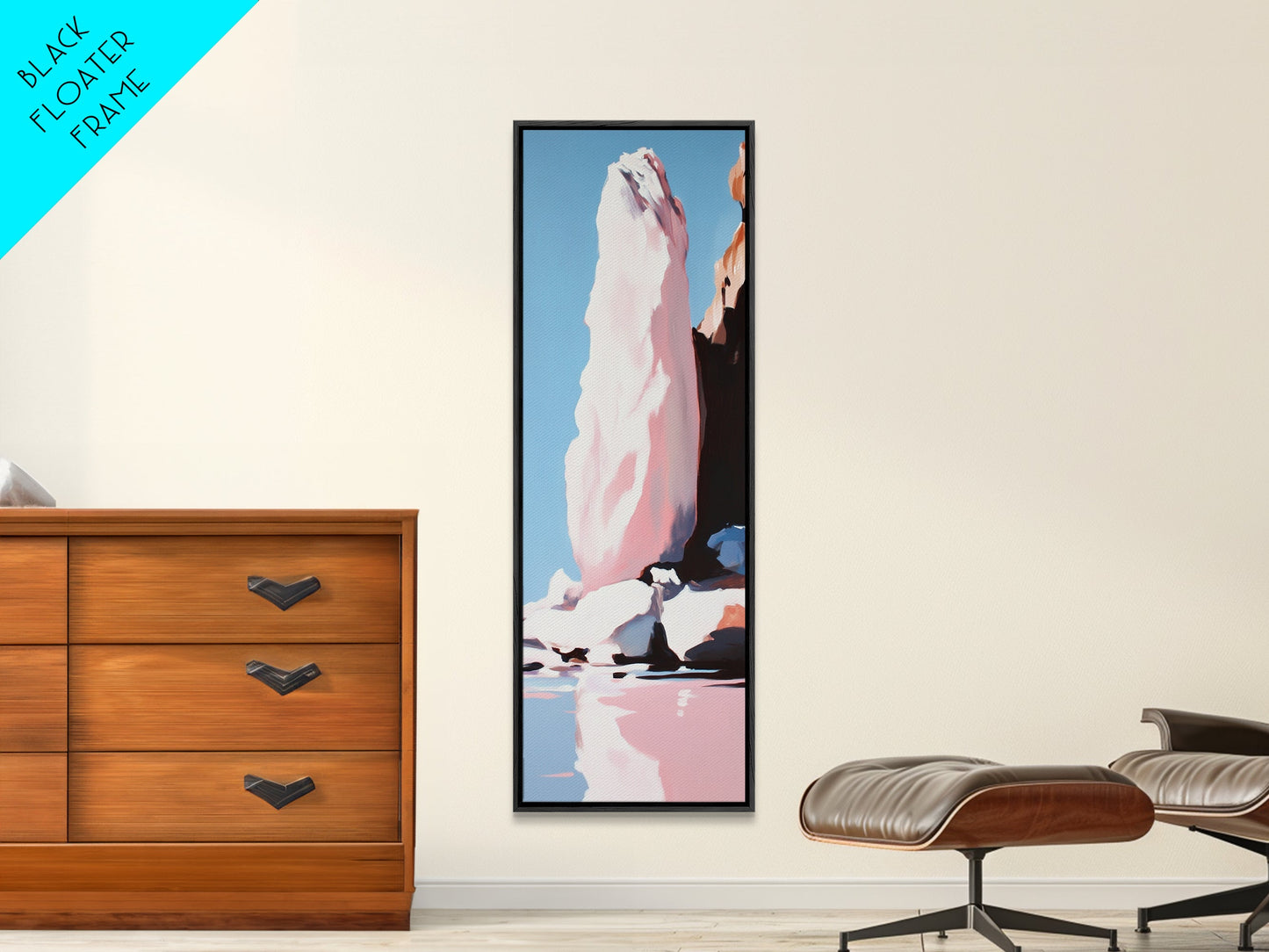 Iceberg, Arctic, Frozen Landscape, Blue, White, Modern Home Art, Minimalist, Winter, Living Room, Office, Framed Canvas Print