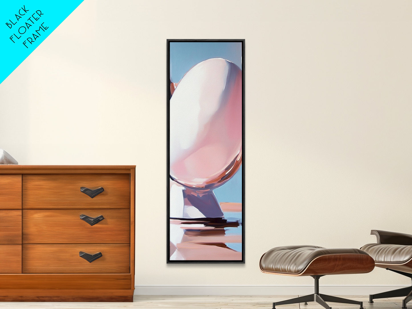 Abstract Reflection, Pink, Blue, Modern Art, Minimalist, Surrealist, Contemporary, Stylish, Bedroom, Framed Canvas Print