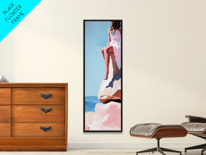 Seaside Muse, Minimalist Beach Art, Boho Coastal Wall Decor, Serene Ocean View, Contemporary Painting, Canvas Print, Bedroom Wall Art