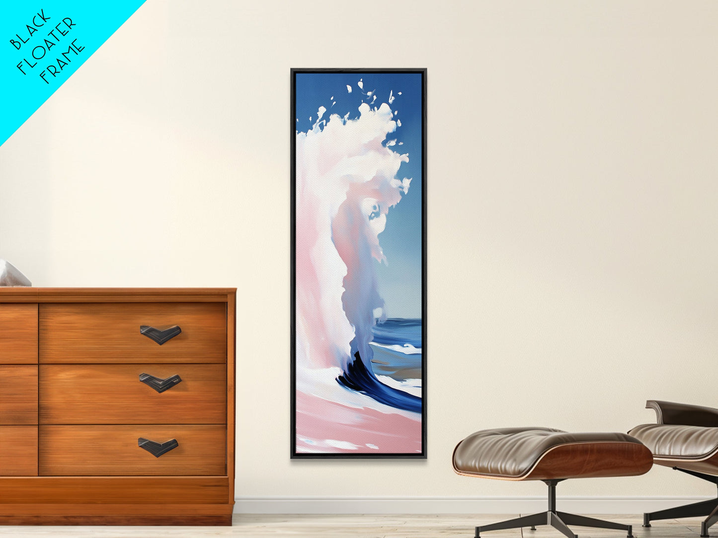 Ocean Wave, Coastal Wall Art, Abstract Seascape Painting, Beach House Decor, Modern Blue and Pink Print, Canvas Print, Living Room Wall Art