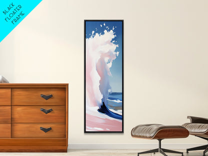 Ocean Wave, Coastal Wall Art, Abstract Seascape Painting, Beach House Decor, Modern Blue and Pink Print, Canvas Print, Living Room Wall Art
