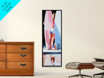 Surf Girl, Beach Aesthetic, Retro Coastal, Sun Kissed Art, Vibrant Summer Decor, Modern Framed Canvas Print, Ocean Lover Gift, Boho Style