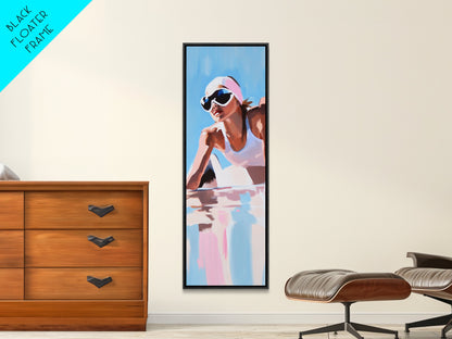 Ski Girl, Winter Adventure, Sporty Aesthetic, Snowy Mountain Art, Outdoor Enthusiast Gift, Framed Canvas Print, Modern Wall Decor