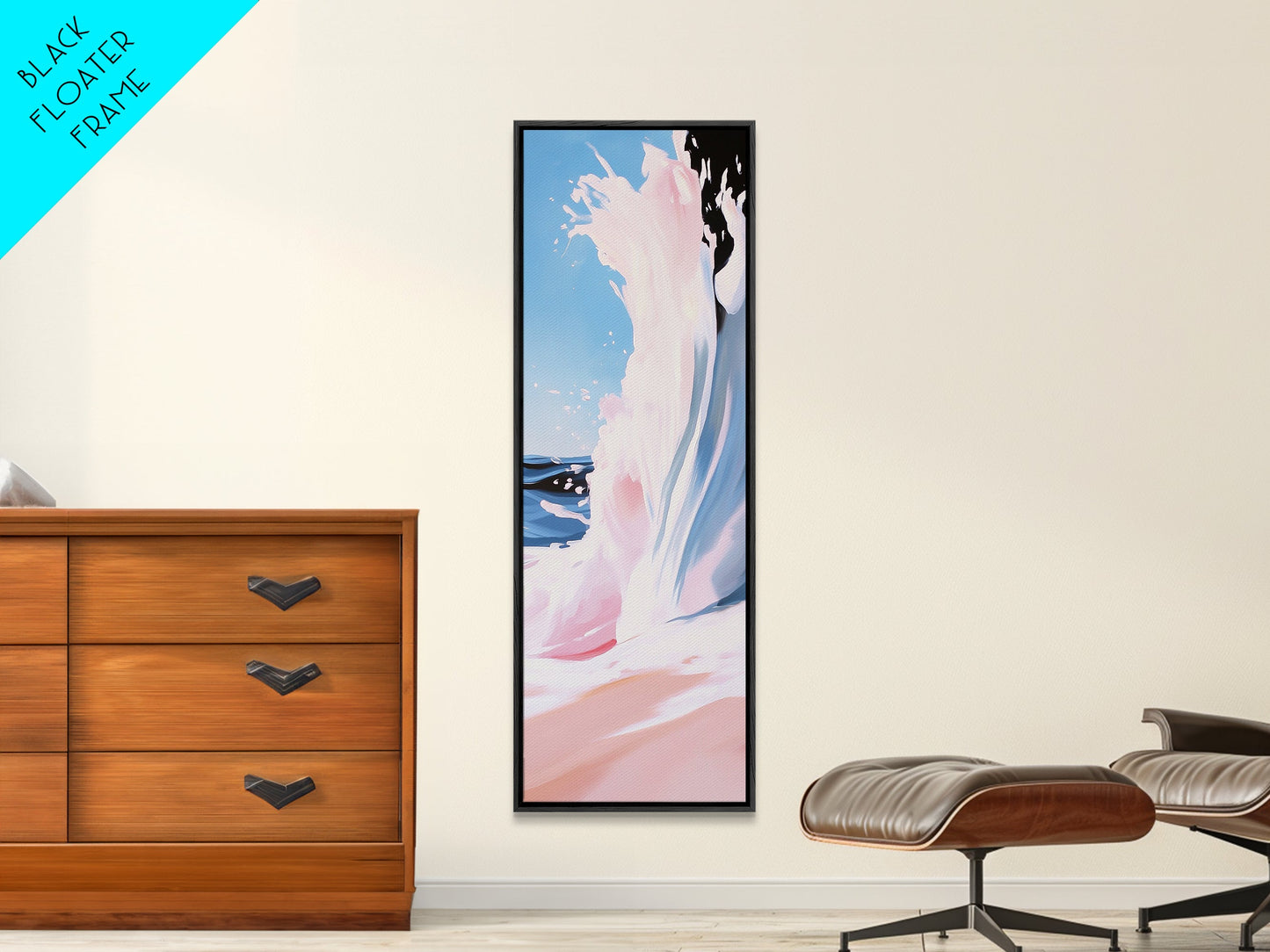 Ocean Wave, Beach Movement, Coastal Energy, Soft Pink Blue Seascape, Surf Lover Art, Modern Framed Canvas Print, Relaxing Wall Decor