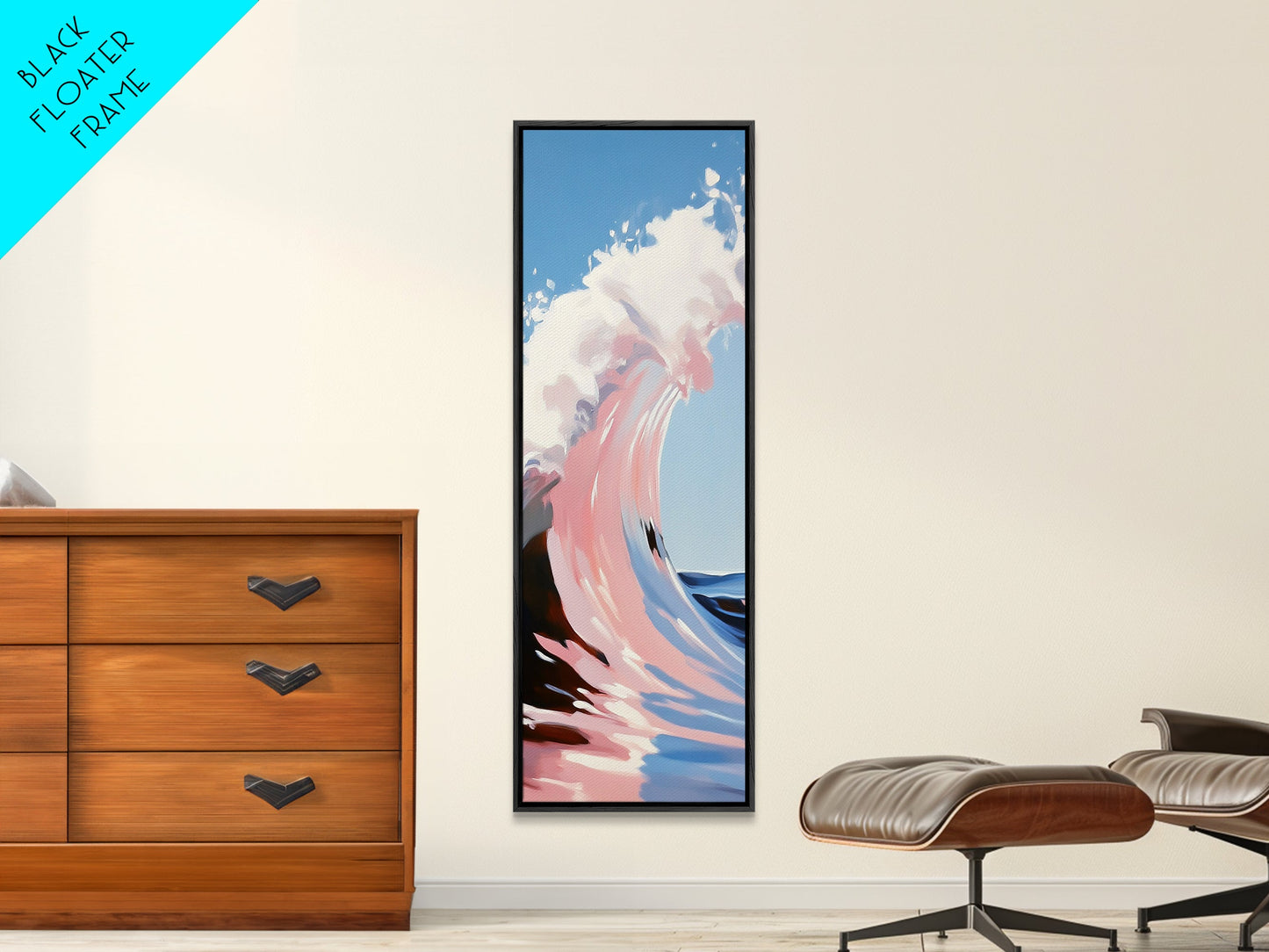 Ocean Wave, Surf Art, Dynamic Seascape, Blue Pink Aesthetic, Beach Lover Gift, Coastal Home Decor, Framed Canvas Print, Modern Wall Art