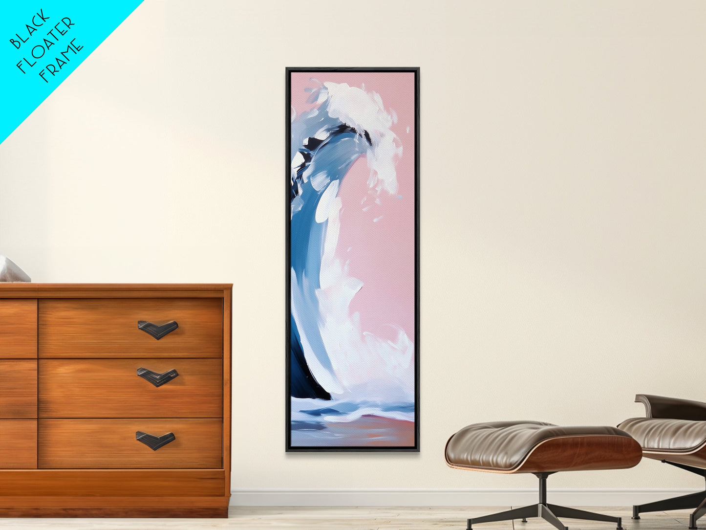 Pink Wave, Surfing Wall Art, Coastal Energy, Abstract Seascape, Ocean Motion, Beach Inspired Framed Canvas Print, Minimalist Home Decor