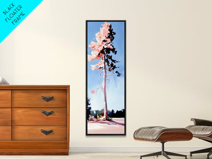 Pink Blossom Tree, Spring Landscape Art, Dreamy Nature Print, Pastel Wall Decor, Romantic Living Room, Framed Canvas Print