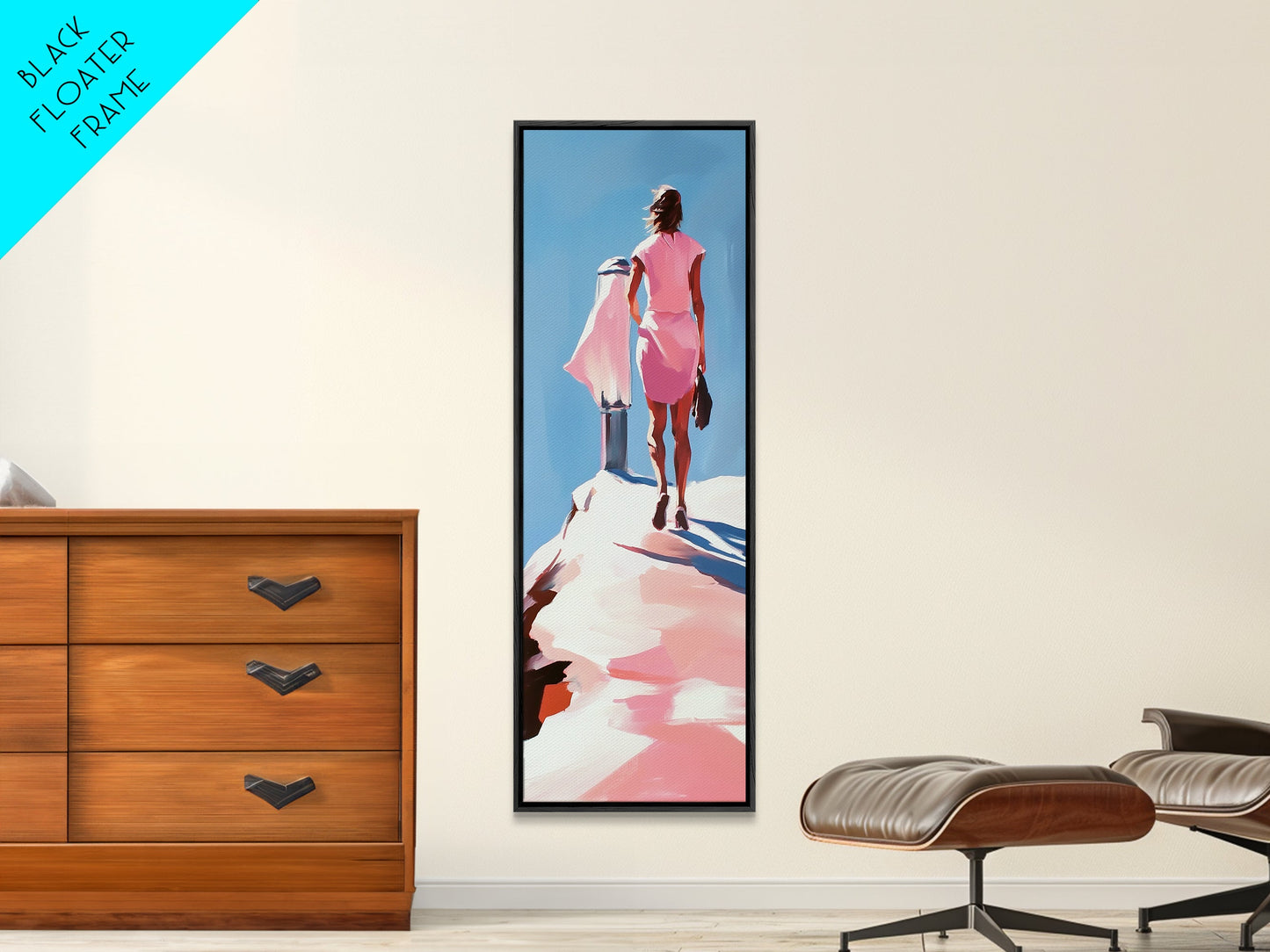 Fashion Model Walking, Feminine Wall Art, Chic Bedroom Decor, Soft Pastel Aesthetic, Minimalist Fashion Illustration, Canvas Print