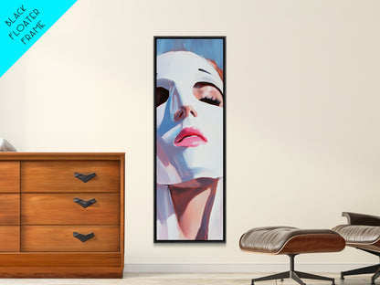 Masked Woman Portrait, Surreal Face Art, Abstract Feminine Painting, Contemporary Wall Art, Modern Aesthetic, Framed Canvas Print