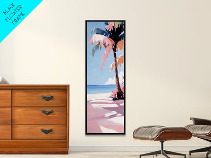 Palm Tree, Coastal Wall Art, Tropical Decor, Canvas Print, Beach House Art, Boho Aesthetic, Island Vibes, Blue and Pink Art, Relaxing Scene