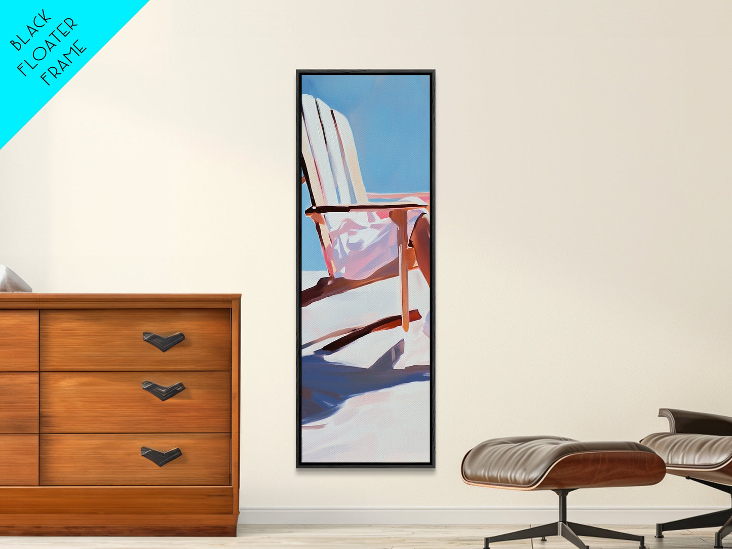 Beach Chair Relaxation, coastal art, summer vibes, minimalist beach painting, modern wall decor, living room art, framed canvas print