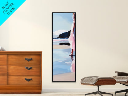Woman by Ocean, Coastal Art, Canvas Print, Romantic Seascape, Minimalist Decor, Modern Art, Pastel Beach Scene, Living Room Wall Art