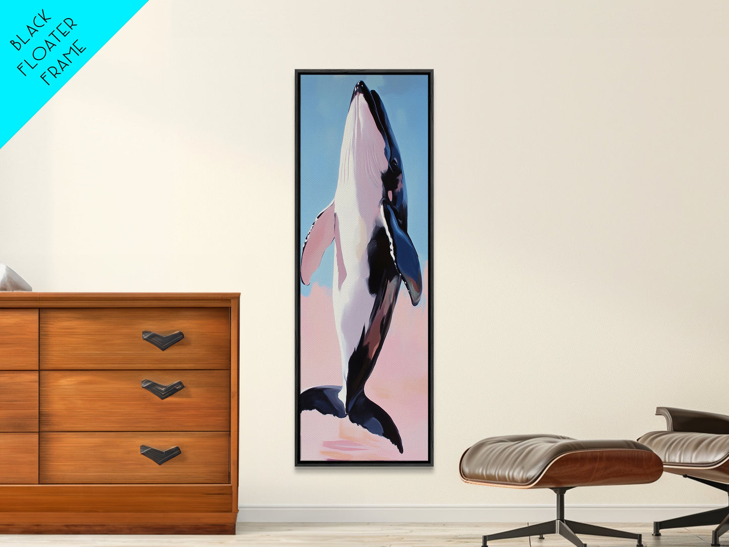 Jumping Whale, Ocean Waves, Marine Life, Canvas Print, Nautical Wall Art, Beach House Decor, Blue Coastal Art, Living Room Wall Art