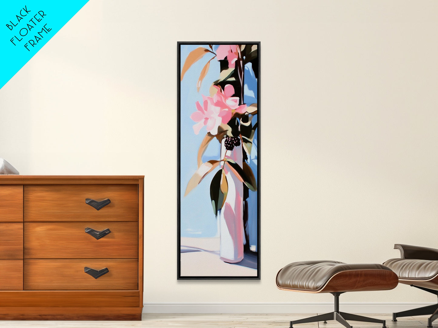 Floral Vase, Pink Flowers, Boho Botanical, Framed Canvas Print, Nature Wall Art, Bedroom Decor, Soft Aesthetic Art, Floral Wall Art