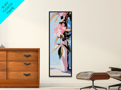 Floral Vase, Pink Flowers, Boho Botanical, Framed Canvas Print, Nature Wall Art, Bedroom Decor, Soft Aesthetic Art, Floral Wall Art