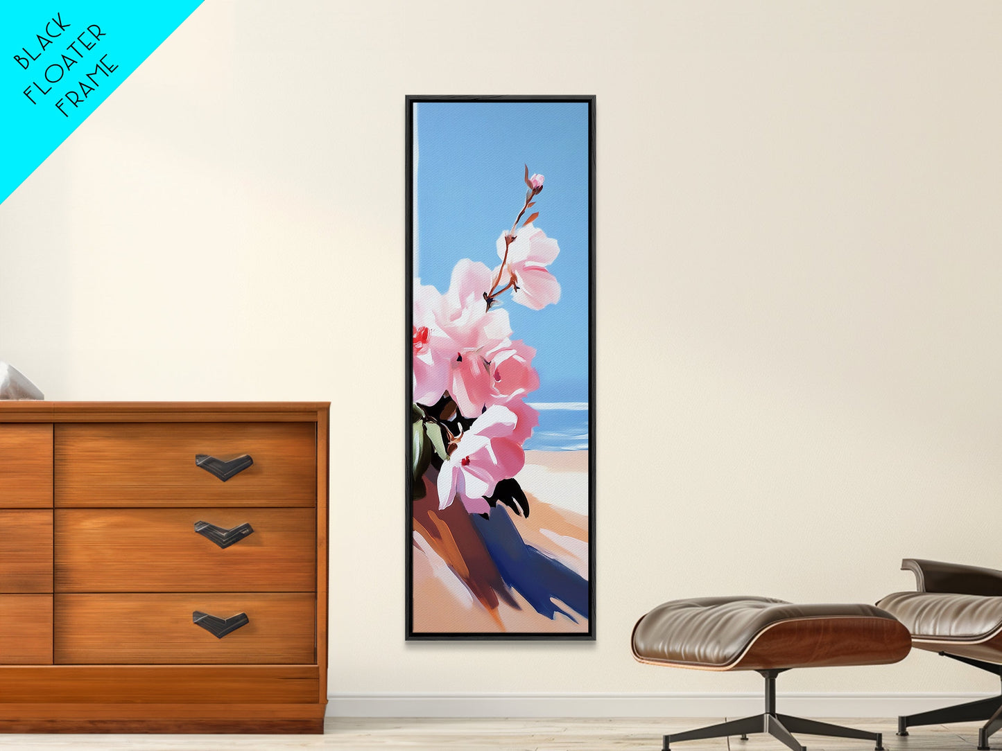 Pink Blooms, Floral Wall Art, Coastal Flower Decor, Living Room Print, Nature Art, Modern Botanical, Canvas Print, Minimalist Art