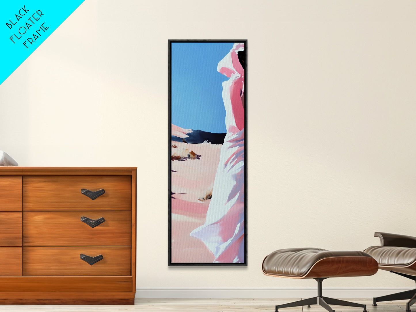 Wüstenspaziergang, Modische Wandkunst, Minimalistischer Figurendruck, Warme Farbtöne, Neutrale Wanddekoration, Moderne Ästhetik, Gerahmter Leinwanddruck