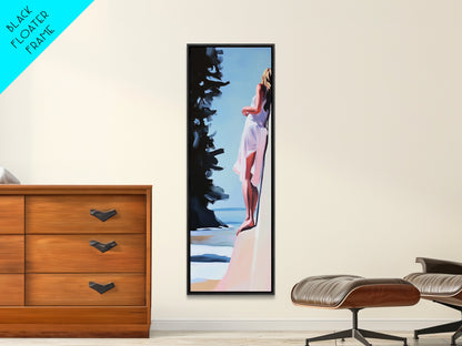 Woman On Cliff, Boho Wall Art, Feminine Canvas Print, Minimalist Decor, Dreamy Aesthetic, Coastal Style, Nature Art, Peaceful Decor