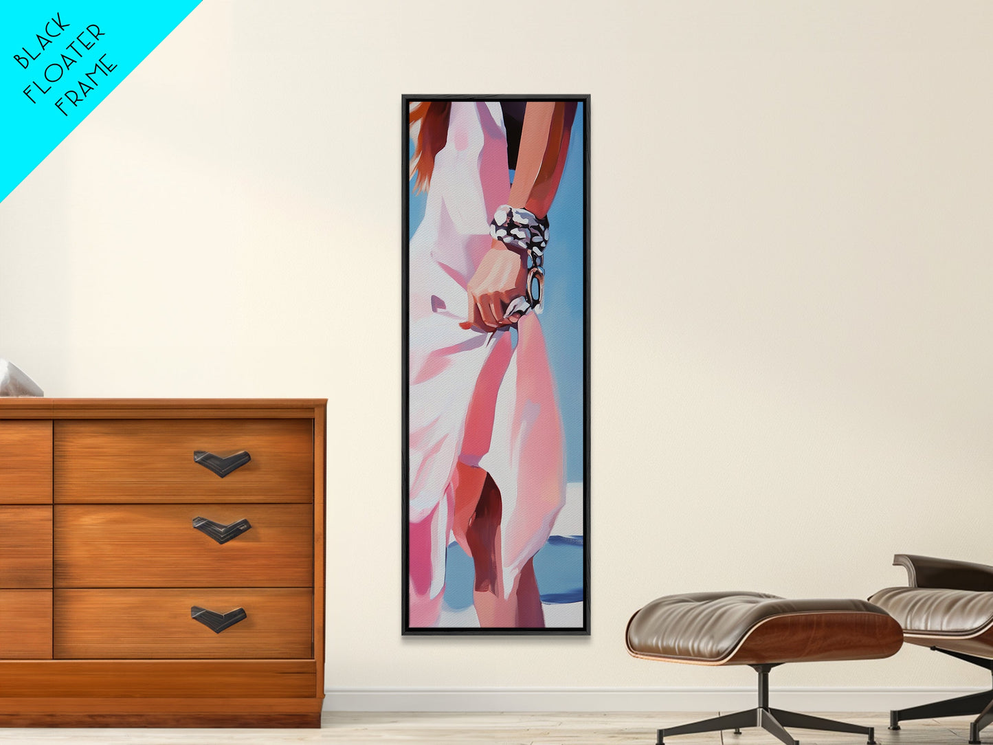 Elegant Woman, Fashion Illustration, Chic Wall Art, Framed Canvas Print, Pink and White, Modern Minimalist, Dressing Room Decor
