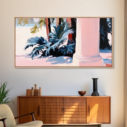 Palm Tree Painting, Coastal Tropical Art, Minimalist Summer Aesthetic, Soft Pastel Beach Decor, Boho Home Wall Art, Canvas Print
