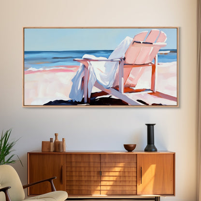Beach Chair, Ocean View, Coastal Relaxation, Serene Seaside Art, Nautical Home Decor, Pastel Aesthetic, Living Room Wall Art, Canvas Print