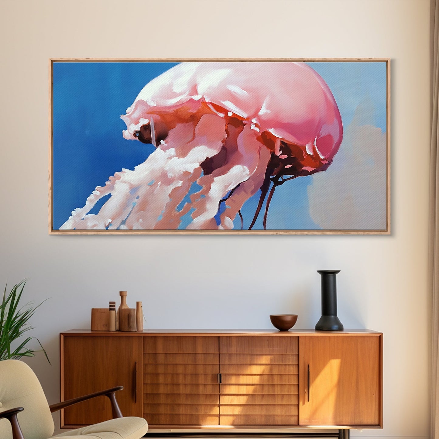 Quallen, Meereskunst, Meereslebewesen, Leinwanddruck, Küstenwanddeko, Strandhauskunst, Nautische Malerei, Minimalistische Unterwasserkunst