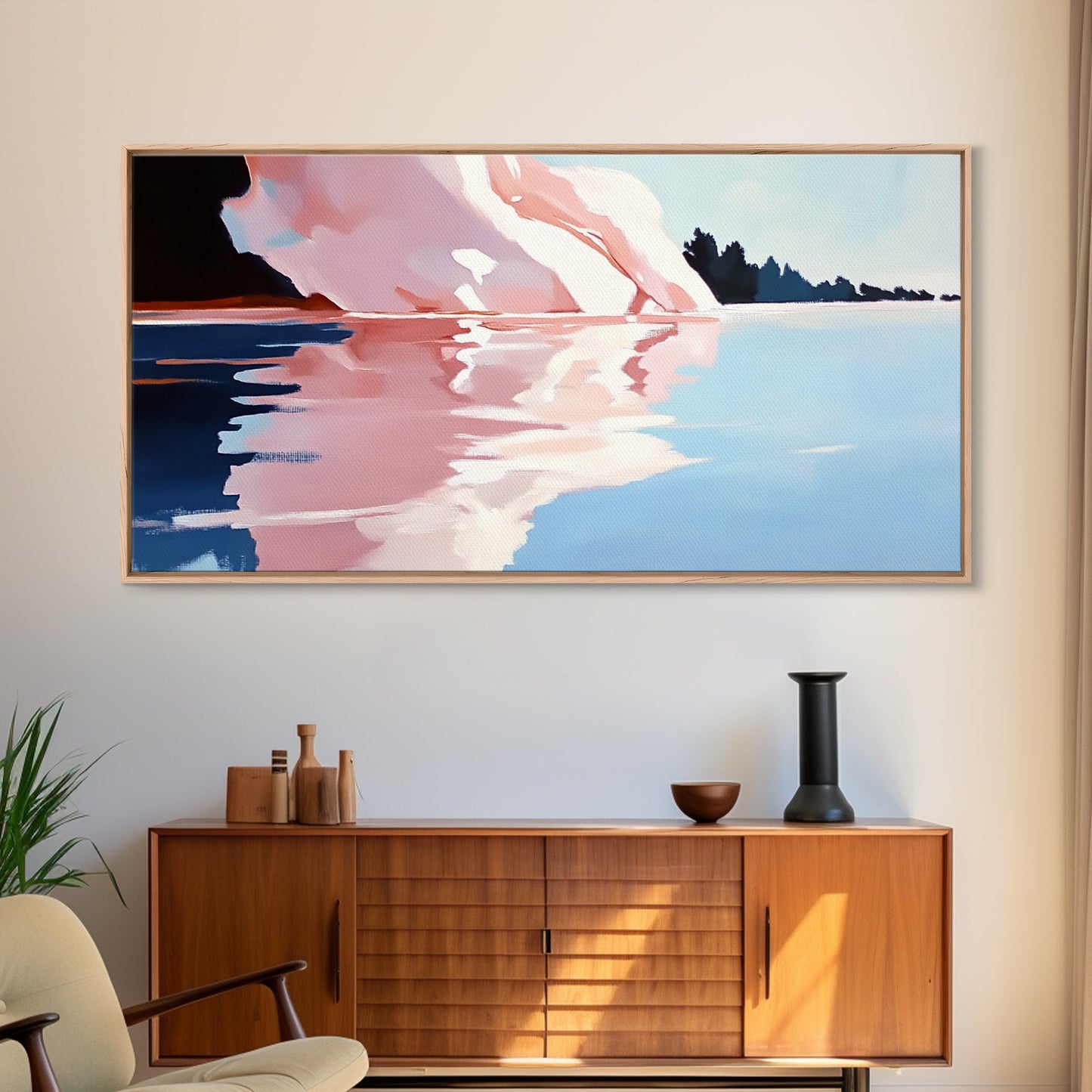 Eisbergspiegelung, Arktische Landschaft, Kühle Farbtöne, Meeresszene, Gerahmter Leinwanddruck, Moderne Wandkunst, Bürodekoration, Küstenmalerei