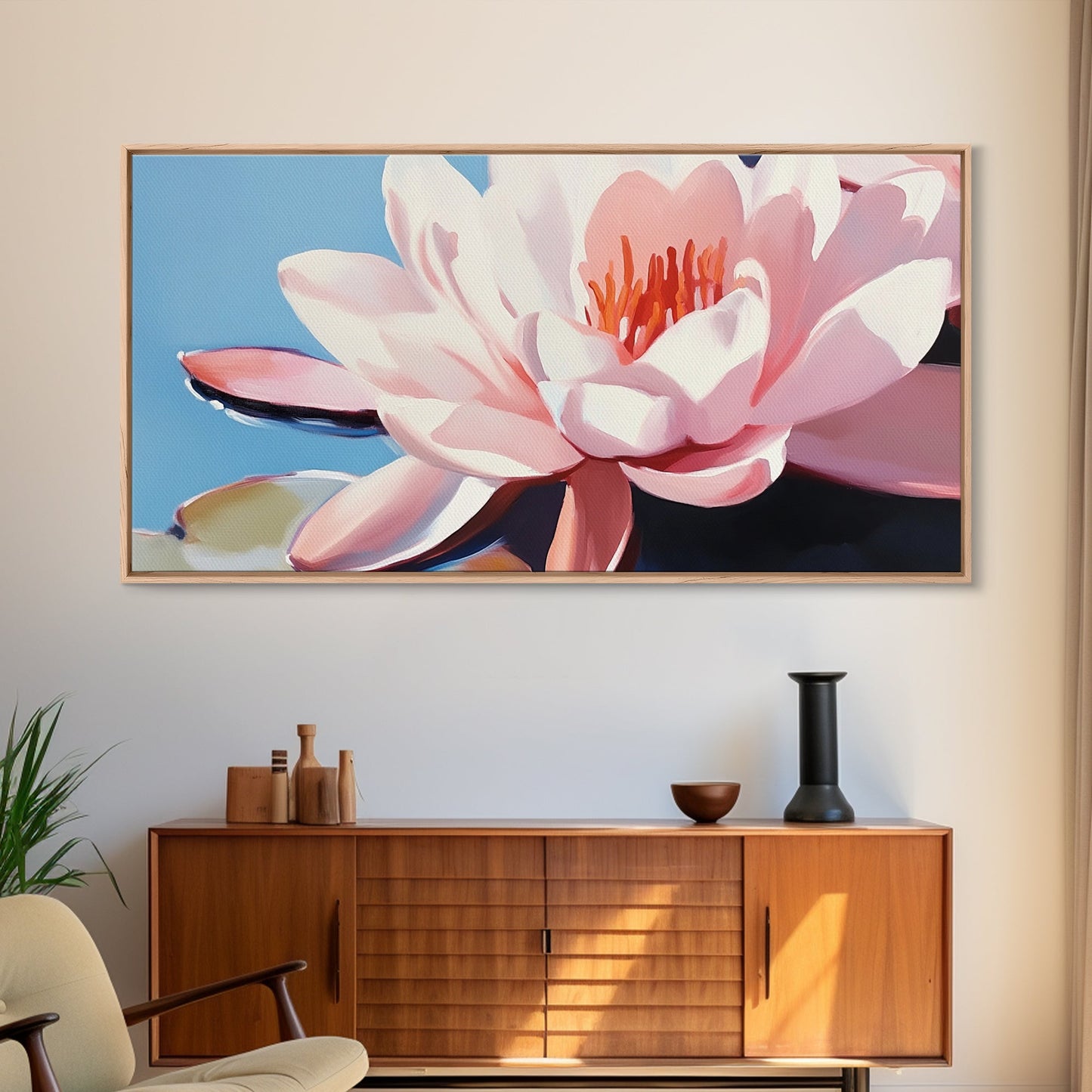 Seerosenblüte, florales Wandbild, Zen-Botanischer Druck, minimalistische Naturdekoration, moderne, ruhige Kunst, Leinwanddruck fürs Badezimmer