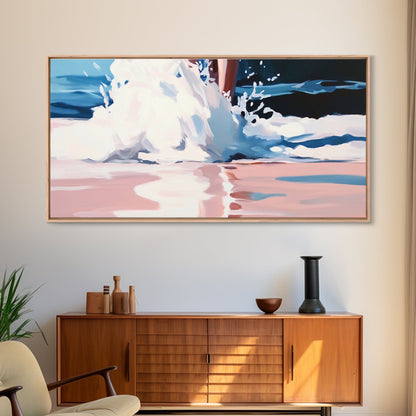 Meereswellen-Spritzer, Küsten-Surf-Druck, Dynamische Strandwandkunst, Maritime Meeresdekoration, Moderne blaue Ästhetik, Badezimmer-Leinwanddruck