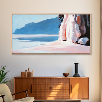 Cliffside Shoreline, Coastal Nature Print, Ocean Landscape Art, Scenic Beach Decor, Nautical Adventure Wall Art, Office Canvas Print