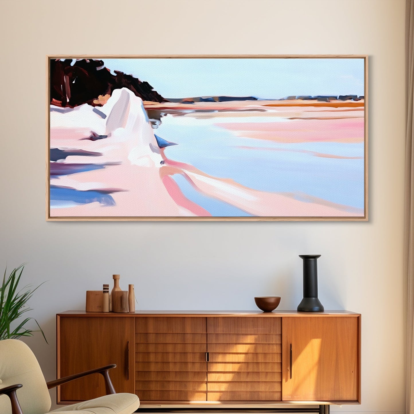 Klippen, Wasser, Spiegelung, Leinwanddruck, Küstenkunst, zeitgenössisches Seestück, Küstenansicht, Pastelllandschaft, Meeresdekor