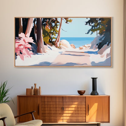 Woodland Path, Lakeside Retreat, Nature Escape, Canvas Print, Rustic Wall Art, Cabin Decor, Landscape Painting, Outdoor Serenity