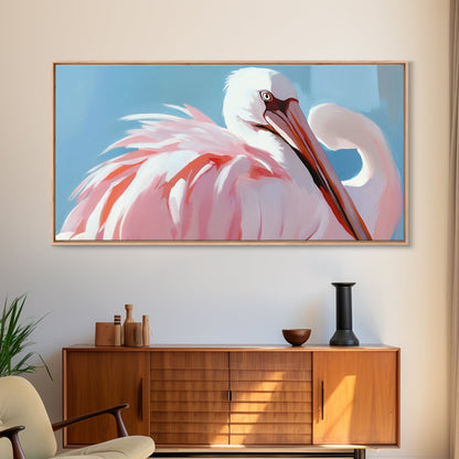 Pink Flamingo, Elegant Bird, Tropical Wall Art, Framed Canvas Print, Boho Aesthetic, Nature Inspired, Bedroom Decor, Coastal Vibes