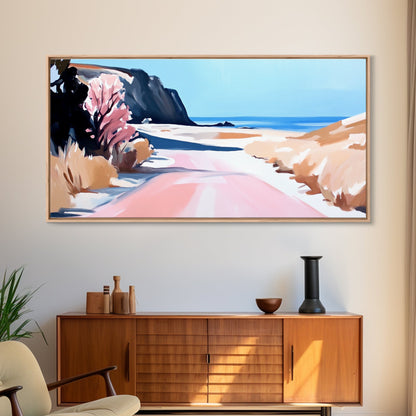 Ocean Road, Coastal Drive, Scenic Beach Art, Framed Canvas Print, Nautical Decor, Minimalist Landscape, Calm Vibes, Living Room Wall Art