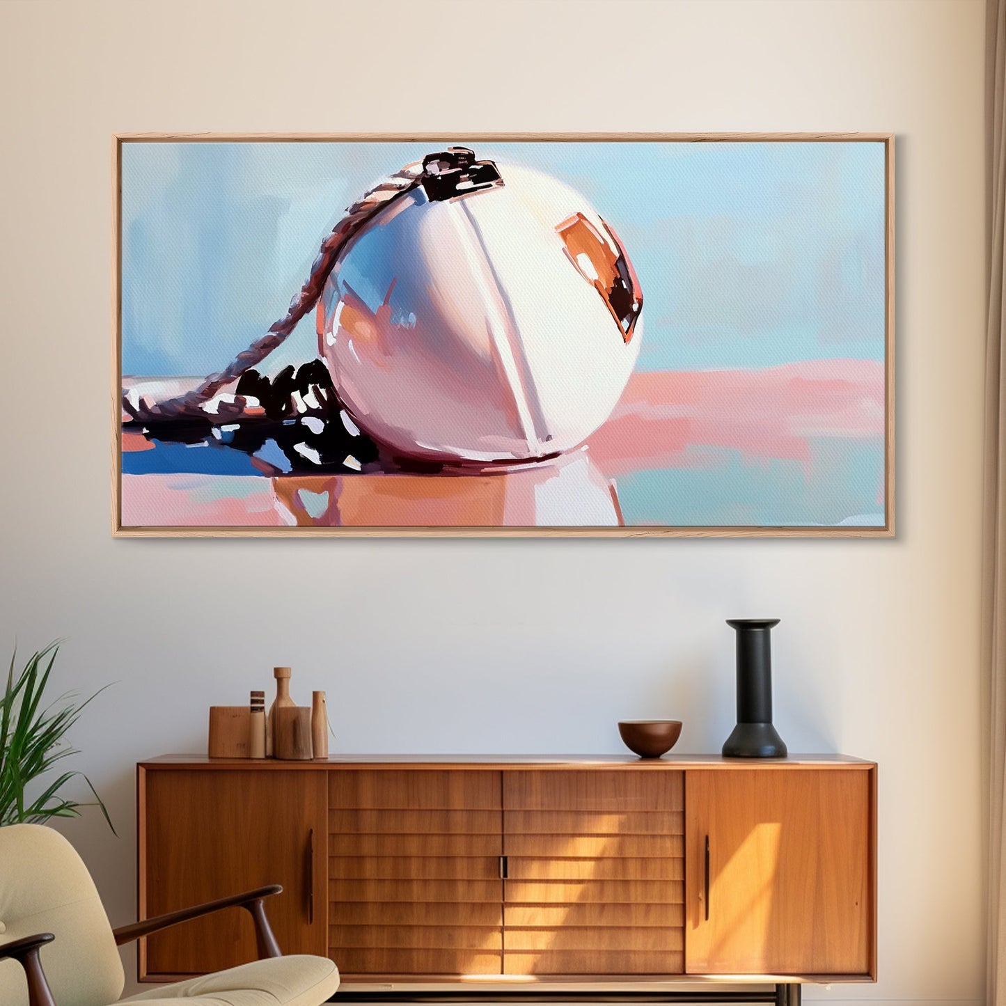 Nautische Boje, Küstenkunst, Minimalistischer Küstenstil, Meeresspiegelungen, Nautische Ästhetik, Dekoration mit Meeresmotiven, Leinwanddruck, Badezimmer