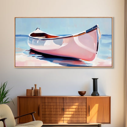 Canoe, Calm Waters, Minimalist Wall Art, Boho Adventure Decor, Nature Inspired Artwork, Lake House Aesthetic, Framed Canvas Print