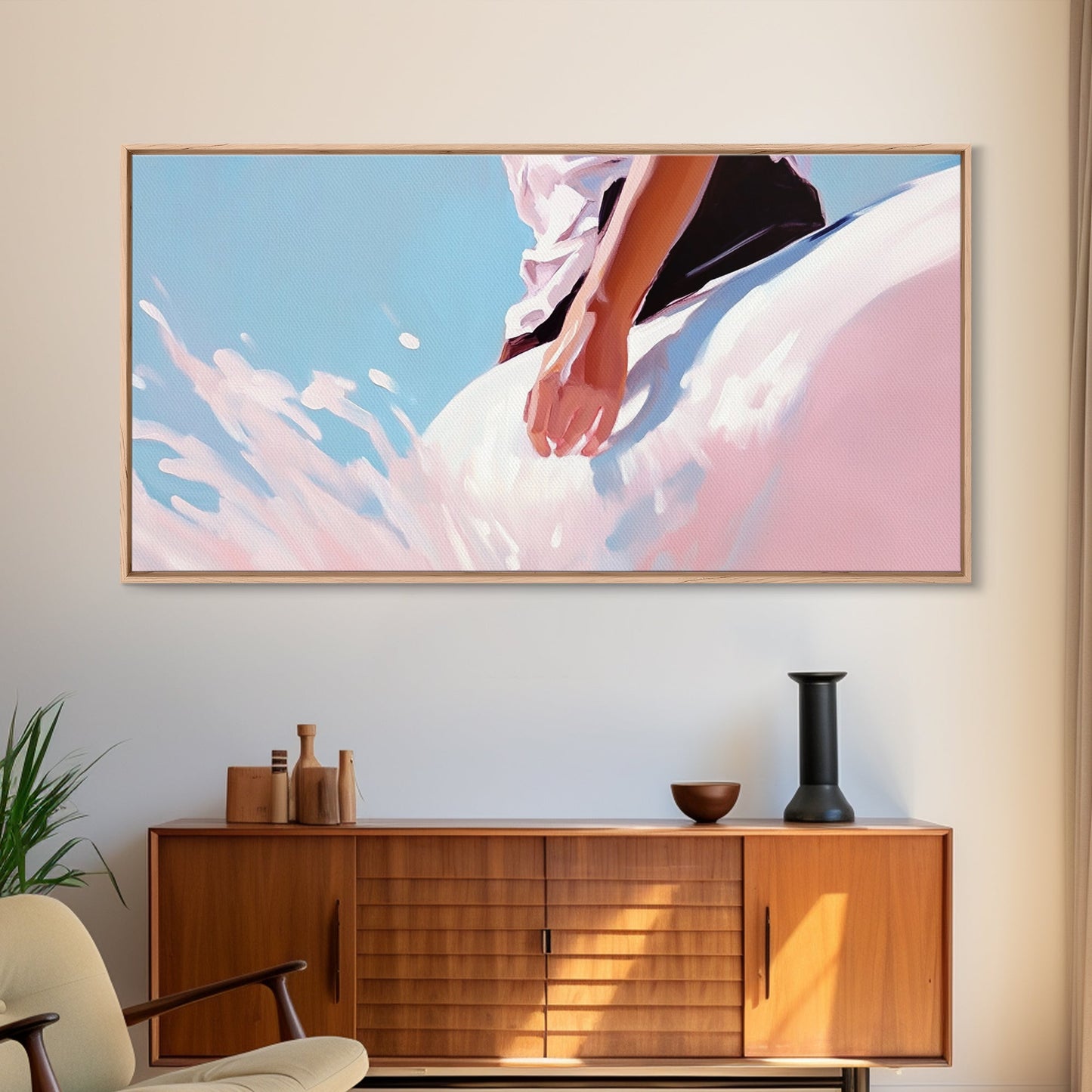 Meeresbrise, surrealer Farbtupfer, Küstenästhetik, moderne Strandkunst, nautische Dekoration, Wandkunst fürs Schlafzimmer, verträumte Pastellkunst, Leinwanddruck