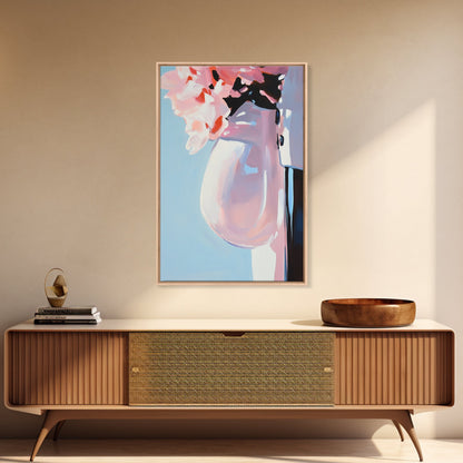 Floral Vase, Soft Pastel Art, Romantic Aesthetic, Elegant Still Life, Framed Canvas Print, Bedroom Wall Art, Feminine Home Decor