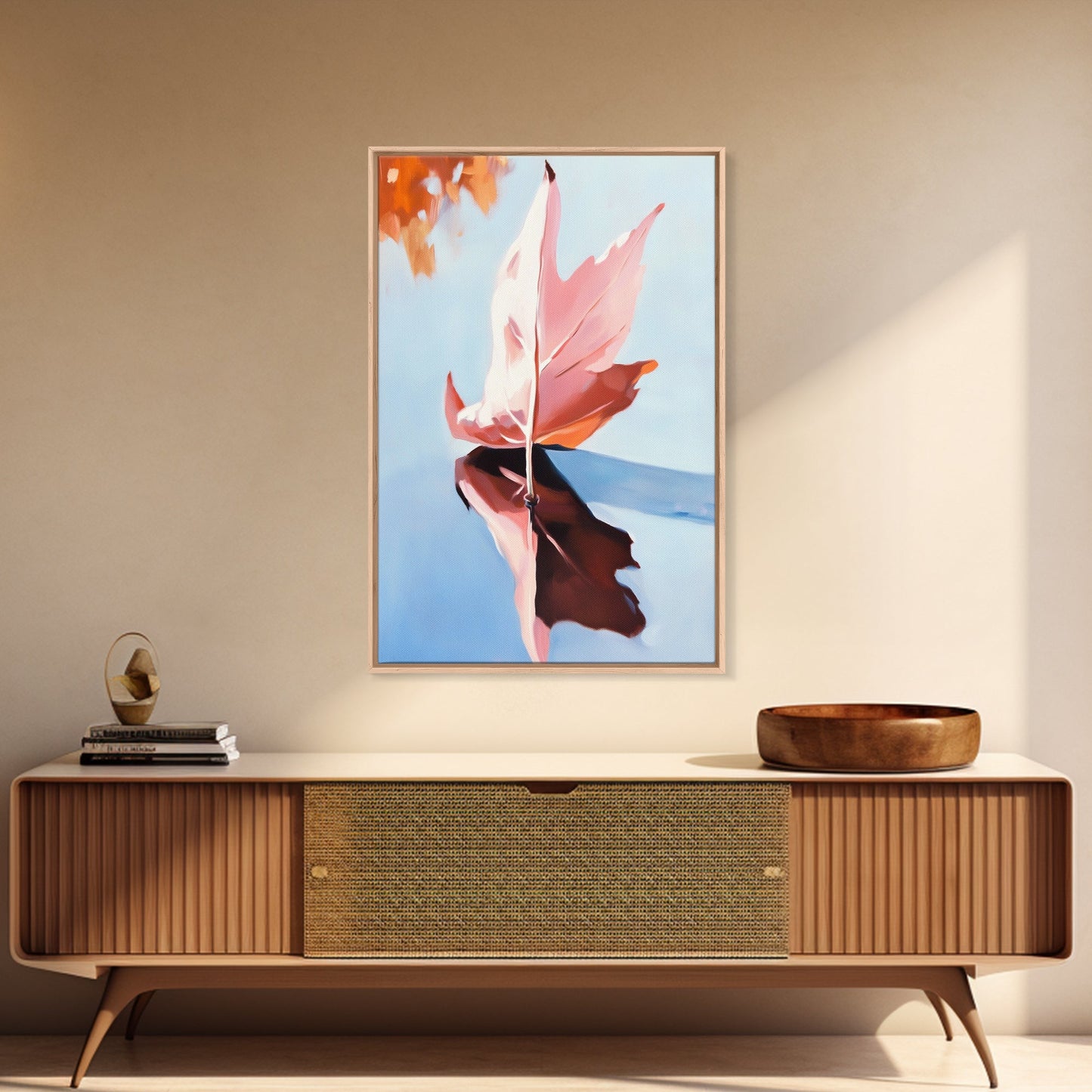 Autumn Leaf, Fall Reflection, Nature Art, Seasonal Wall Decor, Framed Canvas Print, Fall Art, Living Room Print, Cozy Wall Art