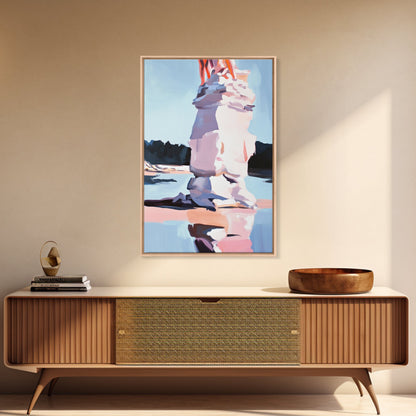 Pink Ice, Abstract, Winter Wall Art, Modern Home Decor, Pastel Landscape, Nature Inspired, Contemporary Art, Framed Canvas Print