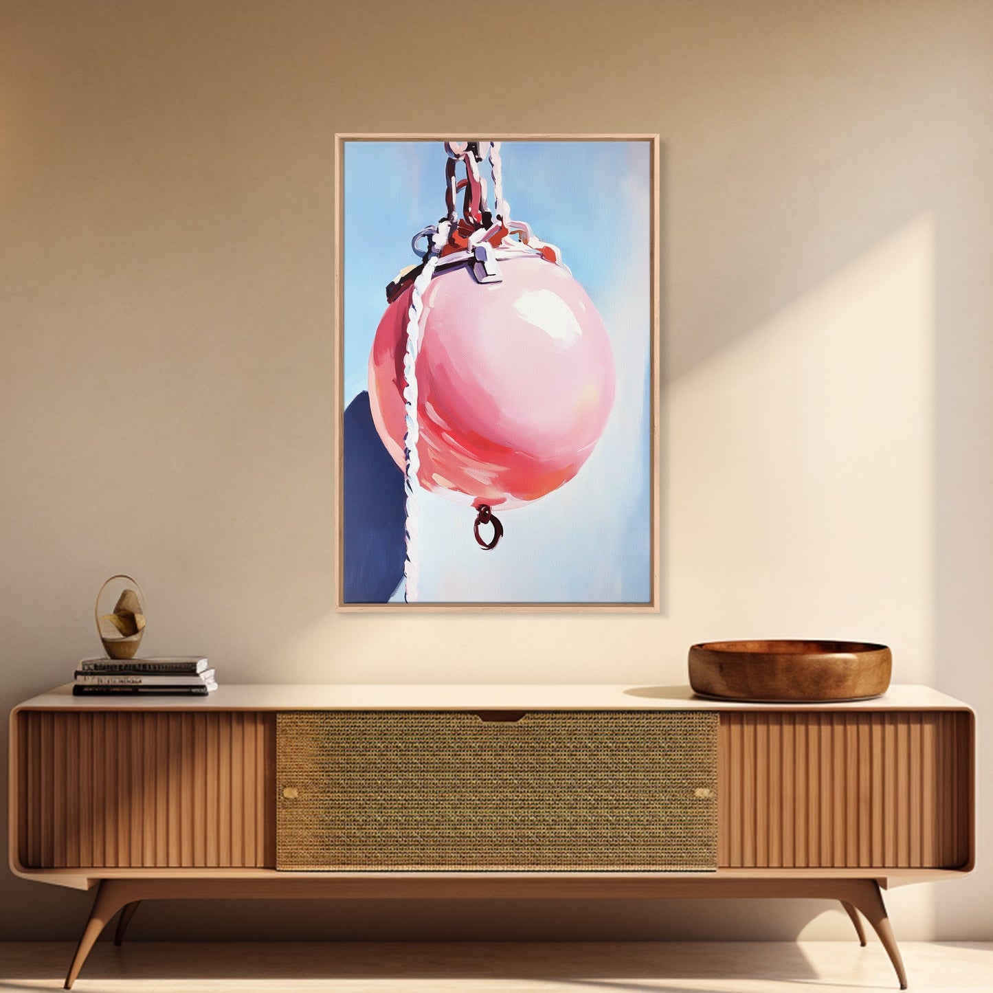 Coastal Buoy, Nautical Wall Art, Beach House Decor, Minimalist Art, Pastel Aesthetic, Ocean Theme, Framed Canvas Print, Modern Art