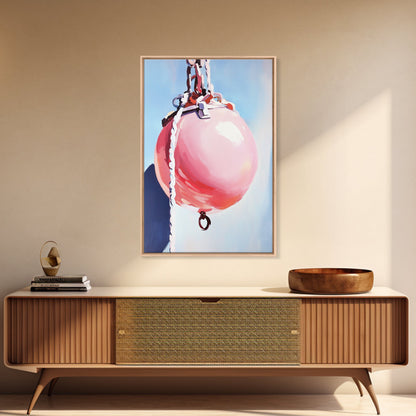 Coastal Buoy, Nautical Wall Art, Beach House Decor, Minimalist Art, Pastel Aesthetic, Ocean Theme, Framed Canvas Print, Modern Art