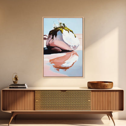 Modern Coastal Art, Abstract Beach Scene, Minimalist Ocean Print, Framed Canvas Print, Boho Seascape, Living Room Wall Art, Pastel Decor