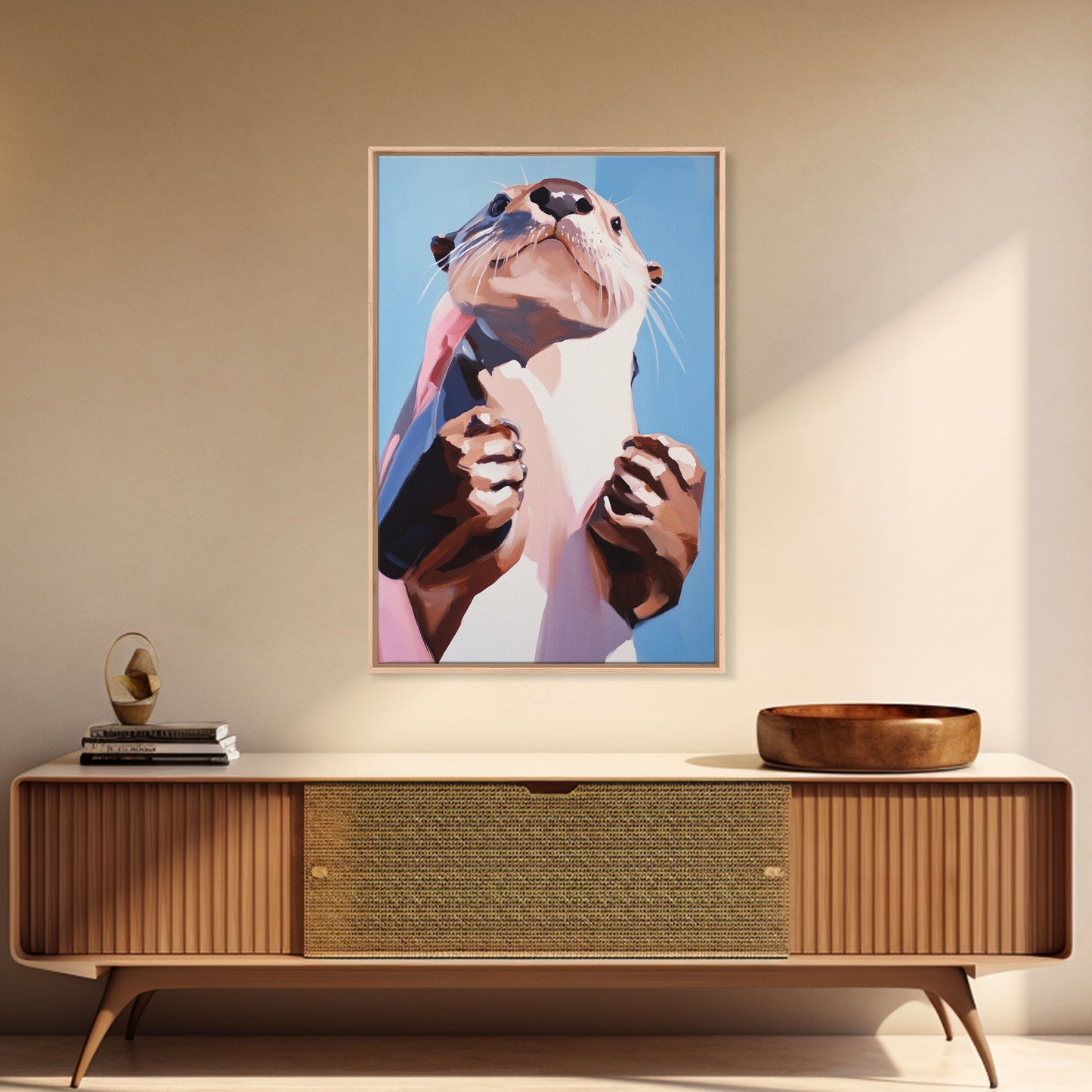 Otter Portrait, Animal Lover Gift, Cute Wildlife Art, Whimsical Decor, Framed Canvas Print, Playful Wall Art, Bedroom Artwork