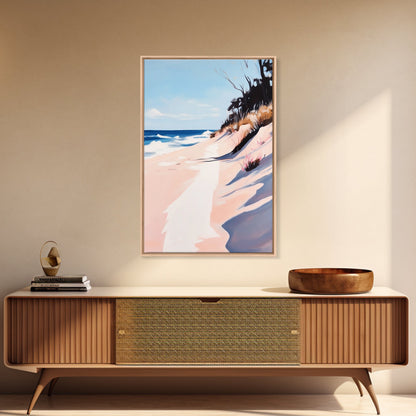 Beach Path, Coastal Art, Modern Seascape, Framed Canvas Print, Ocean Wall Art, Minimalist Beach Painting, Bedroom Wall Decor