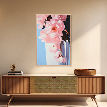 Pink Florals, Botanical Wall Art, Modern Floral Painting, Framed Canvas Print, Boho Decor, Bedroom Wall Art, Pastel Flower Artwork