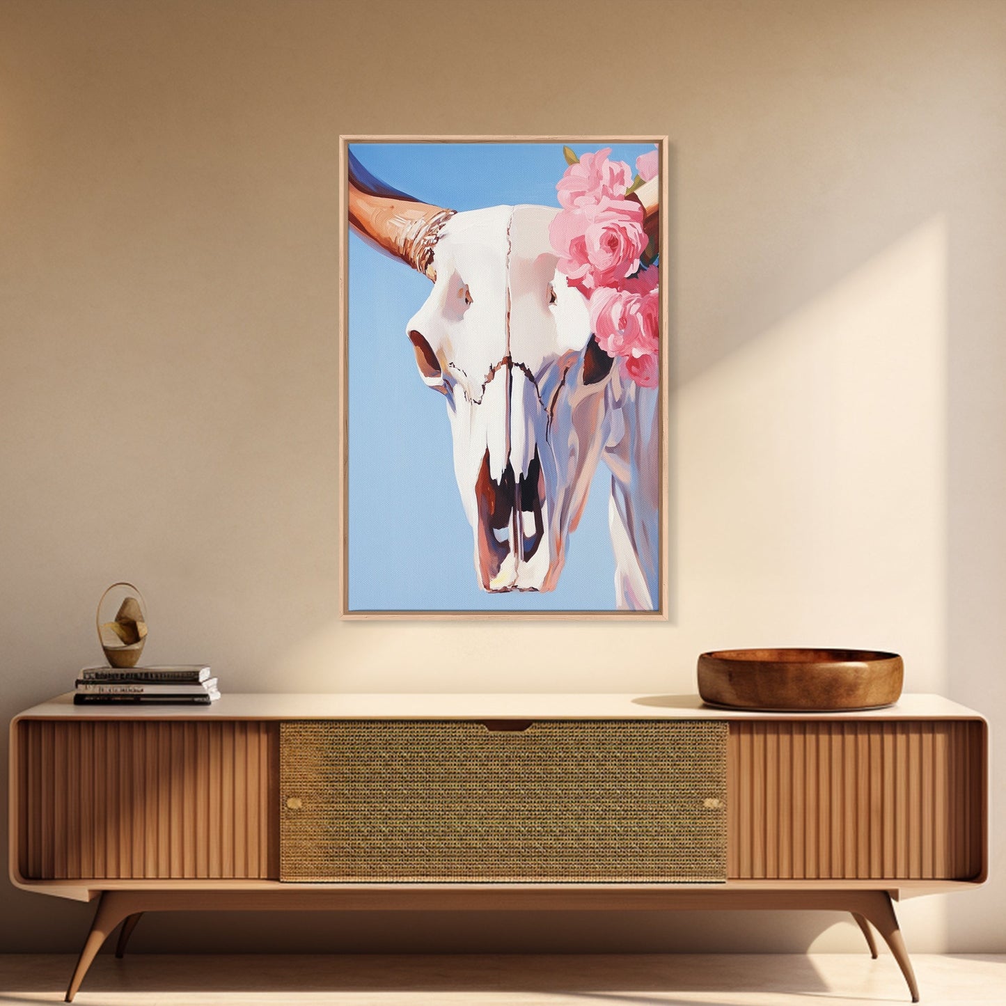 Longhorn Skull, Western Decor, Boho Wall Art, Rustic Home, Floral Art, Cowboy Aesthetic, Canvas Print, Bedroom Art, Southwestern Gift