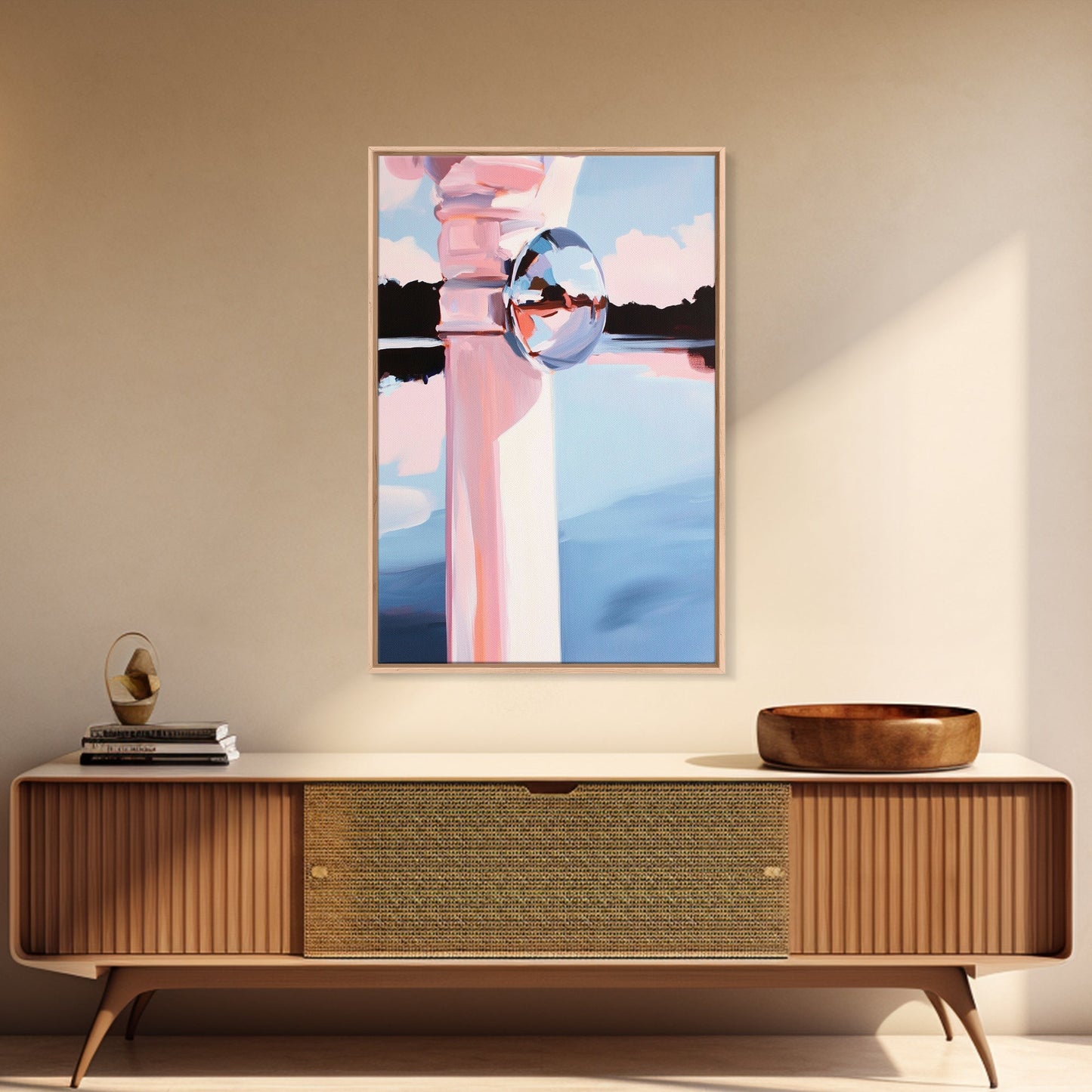 Reflective Sphere, Abstract Art, Minimalist Decor, Modern Aesthetic, Pastel Painting, Contemporary Wall Art, Canvas Print, Office Decor